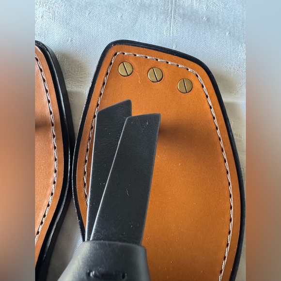 Black Leather Sandals with Gold Accents - Picture 3 of 13